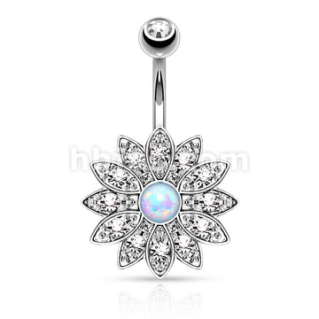 316L Surgical Steel 316L Surgical Steel Paved Crystal Flower With Opal... - Image 3