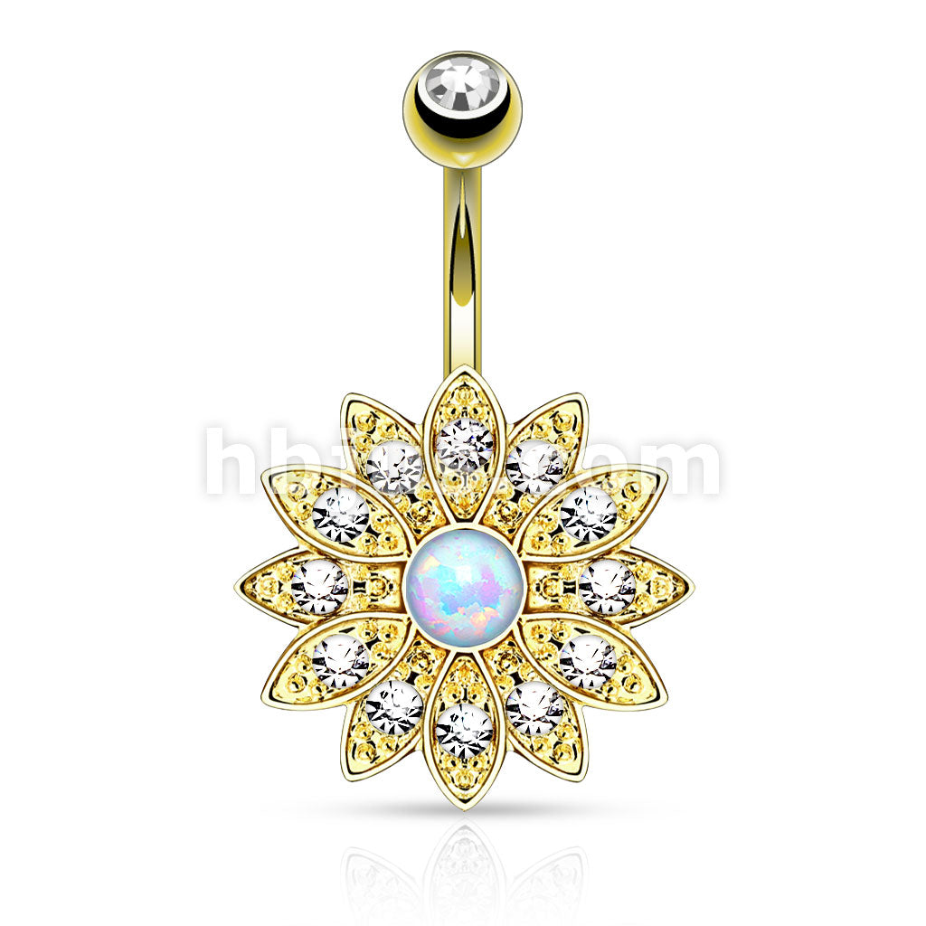 316L Surgical Steel 316L Surgical Steel Paved Crystal Flower With Opal... - Image 4