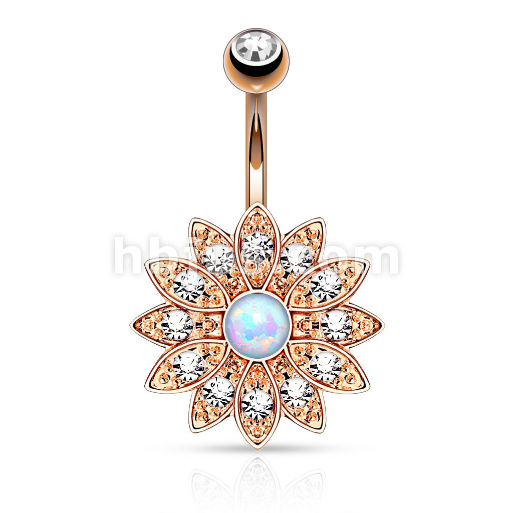 316L Surgical Steel 316L Surgical Steel Paved Crystal Flower With Opal... - Image 5