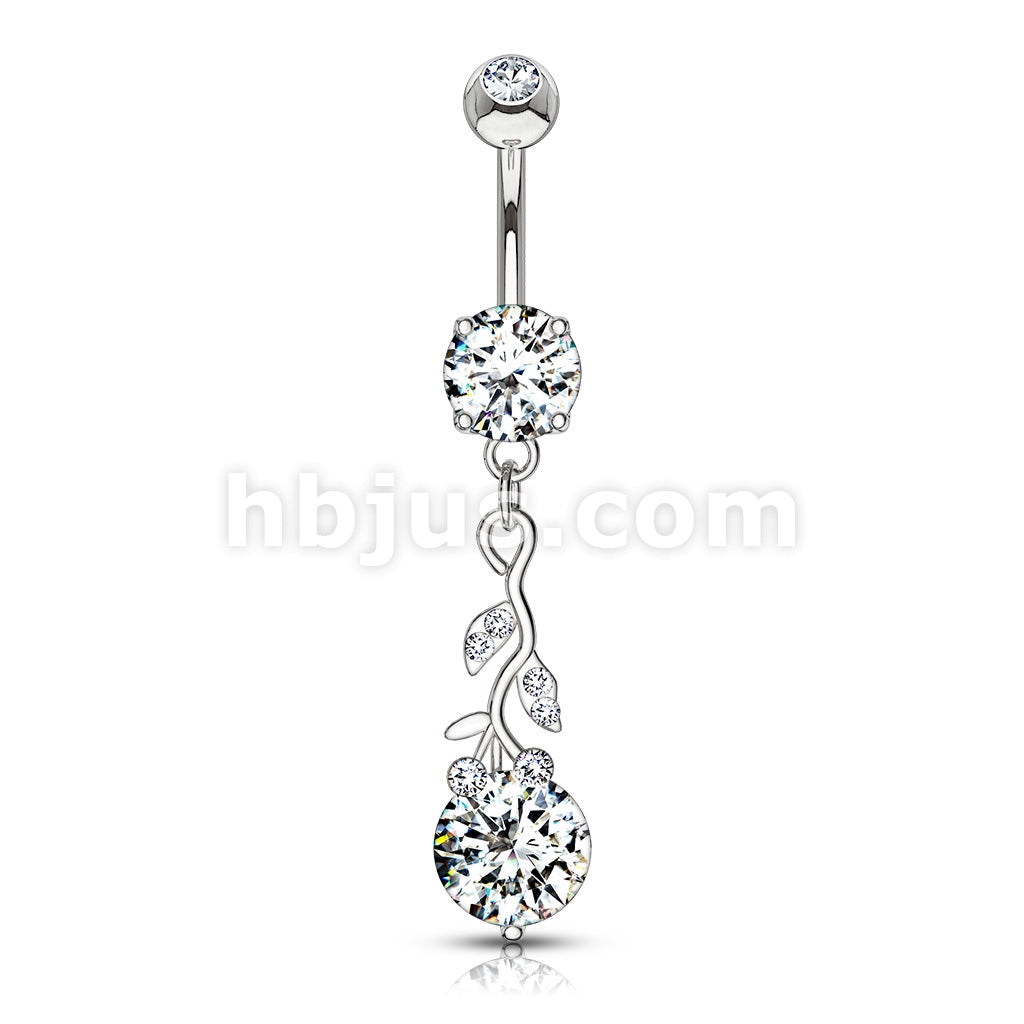 316L Surgical Steel Gemmed Leafs with Large Round CZ Dangle 316L... - Image 3