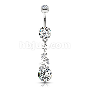 316L Surgical Steel Gemmed Leafs with Large Round CZ Dangle 316L... - Image 3