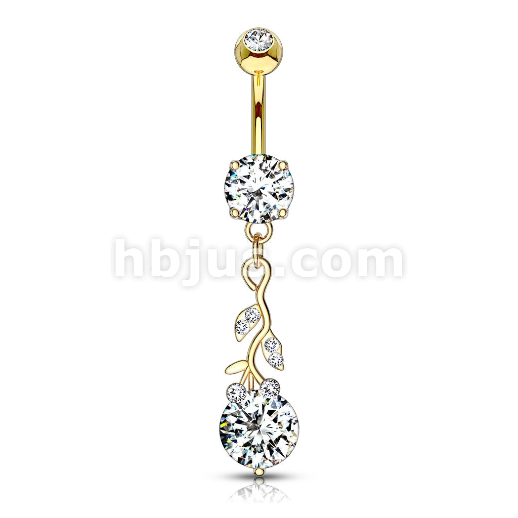 316L Surgical Steel Gemmed Leafs with Large Round CZ Dangle 316L... - Image 4