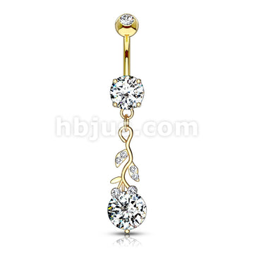 316L Surgical Steel Gemmed Leafs with Large Round CZ Dangle 316L... - Image 4