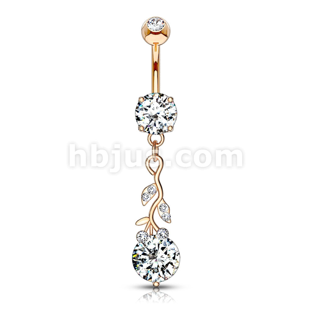 316L Surgical Steel Gemmed Leafs with Large Round CZ Dangle 316L... - Image 5