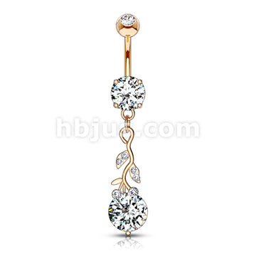 316L Surgical Steel Gemmed Leafs with Large Round CZ Dangle 316L... - Image 5