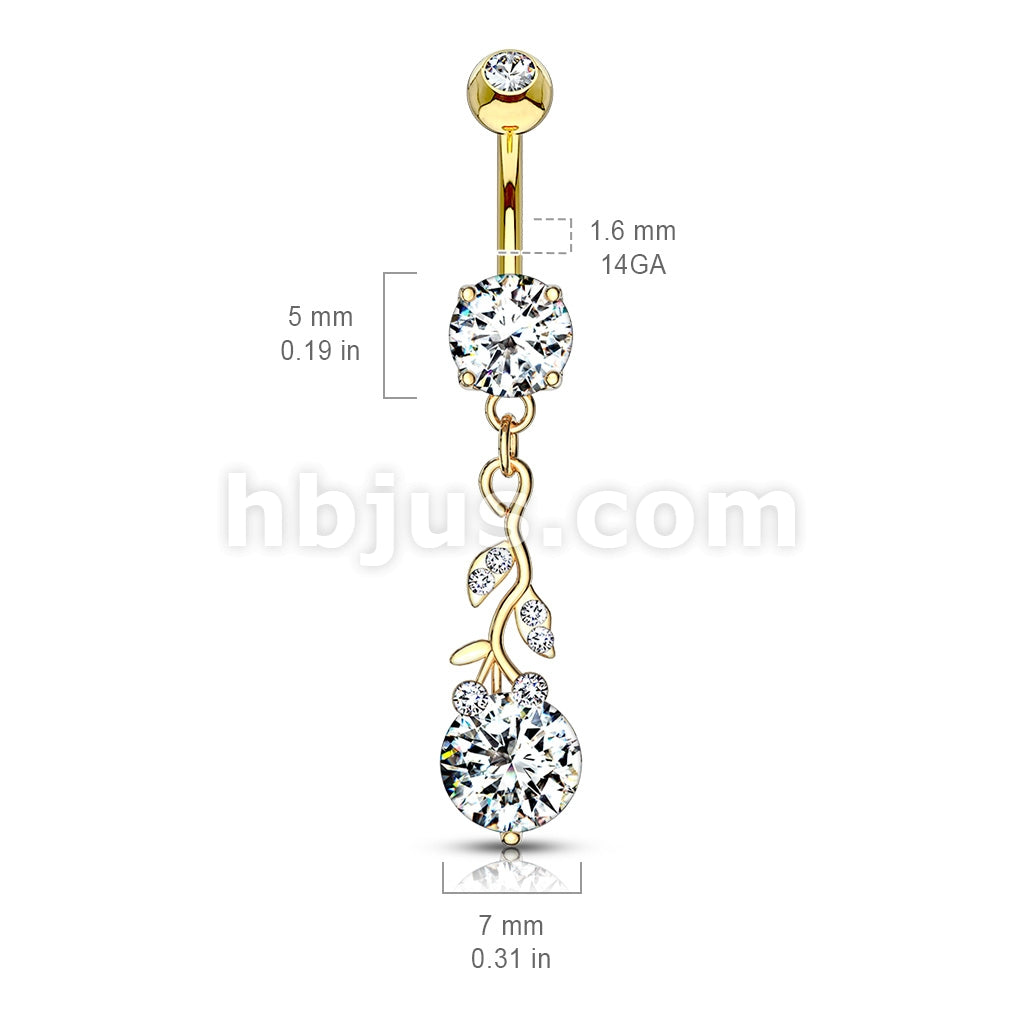 316L Surgical Steel Gemmed Leafs with Large Round CZ Dangle 316L... - Image 6