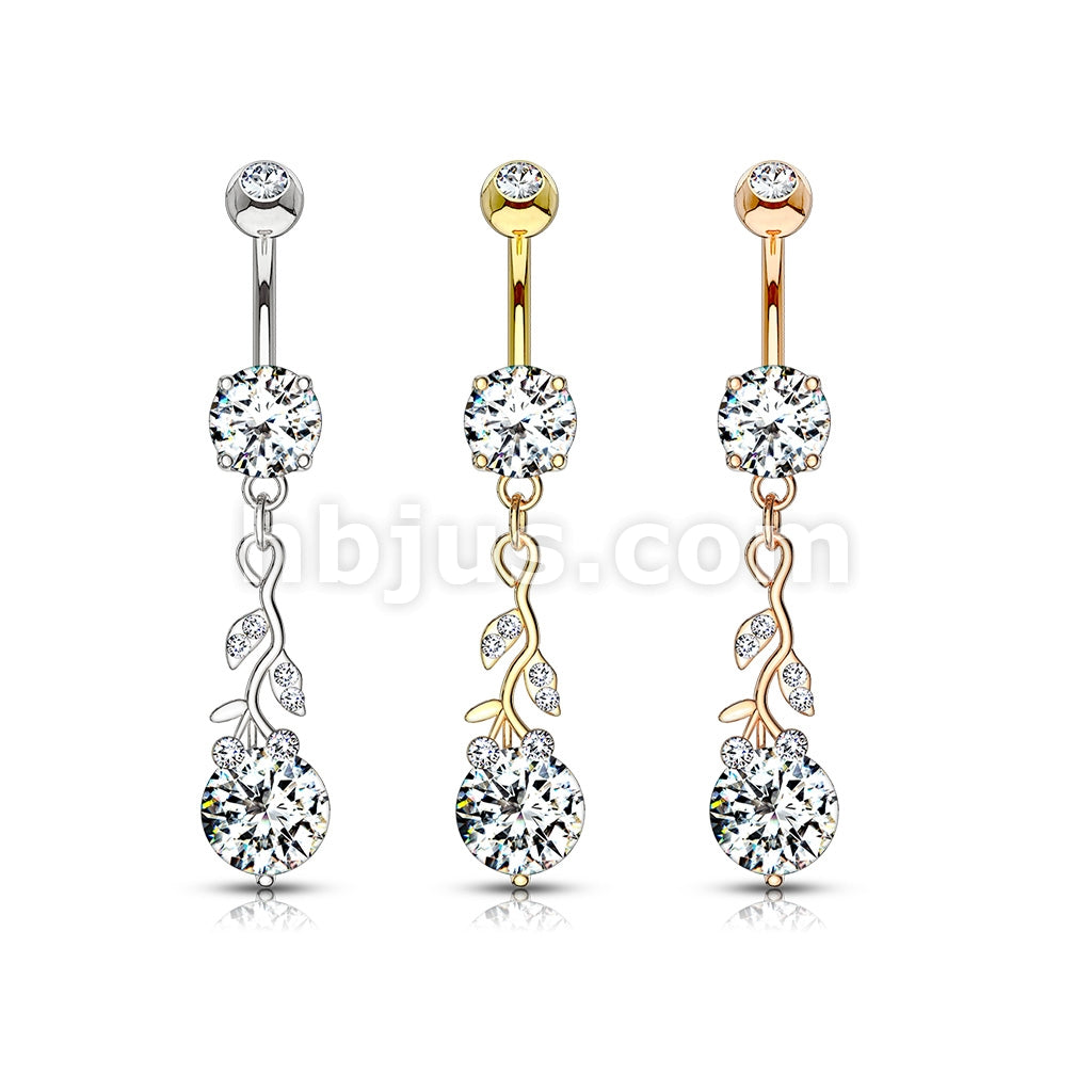 316L Surgical Steel Gemmed Leafs with Large Round CZ Dangle 316L... - Image 7