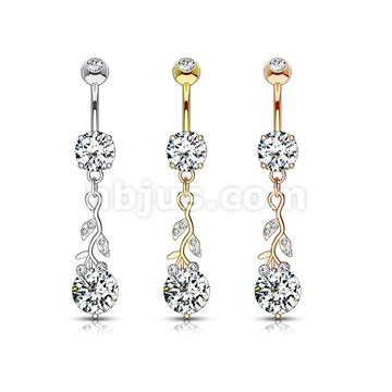 316L Surgical Steel Gemmed Leafs with Large Round CZ Dangle 316L... - Image 7
