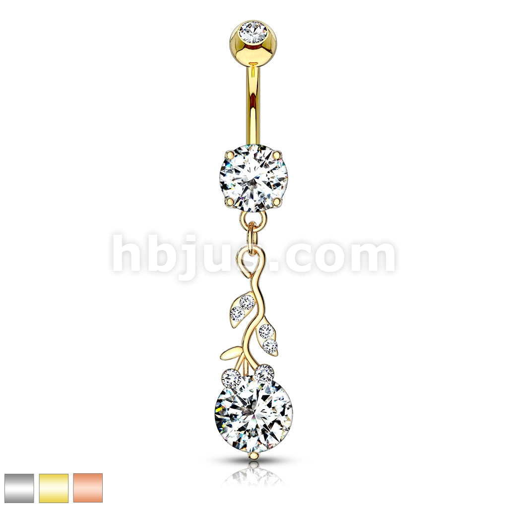 316L Surgical Steel Gemmed Leafs with Large Round CZ Dangle 316L... - Image 2