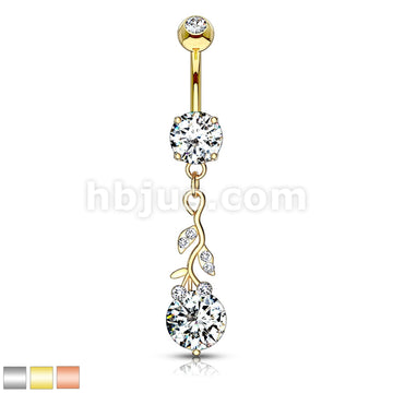 316L Surgical Steel Gemmed Leafs with Large Round CZ Dangle 316L... - Image 2