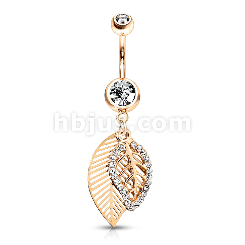 316L Surgical Steel 316L Surgical Steel CZ Paved Leaves Dangle Belly... - Image 4