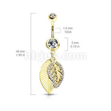 316L Surgical Steel 316L Surgical Steel CZ Paved Leaves Dangle Belly... - Image 5