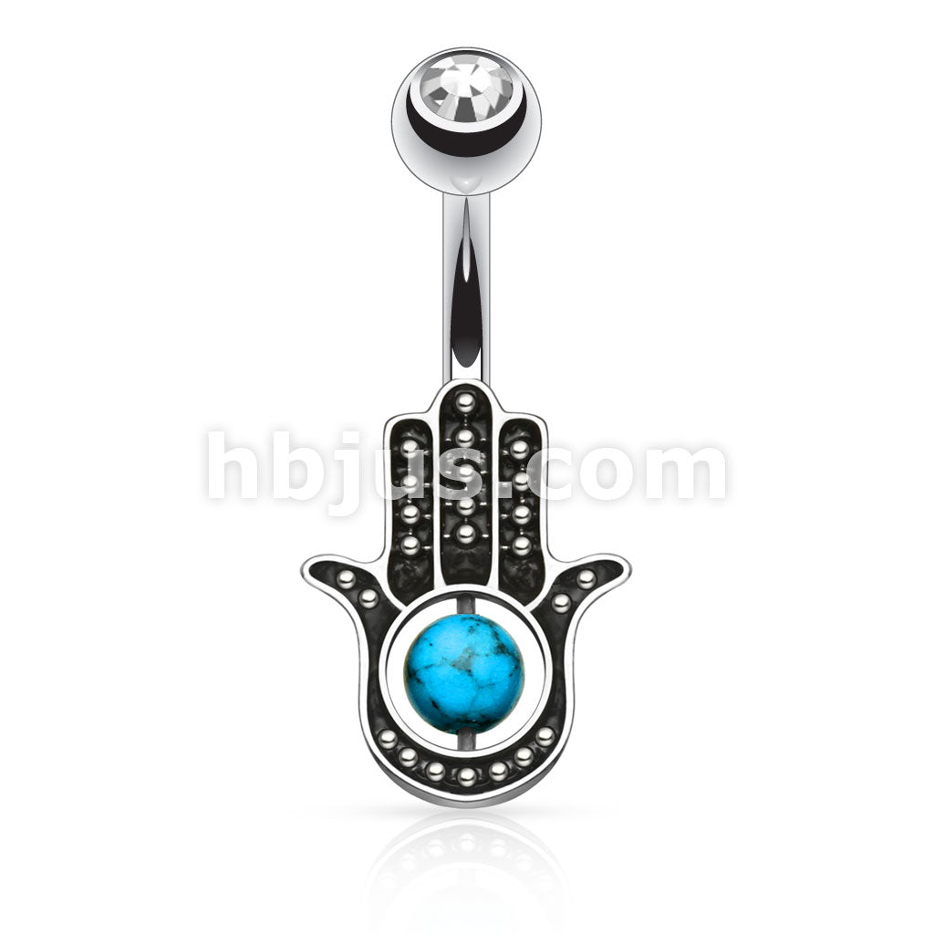 316L Surgical Steel 316L Surgical Steel Hamsa Hand With Stone Palm... - Image 2