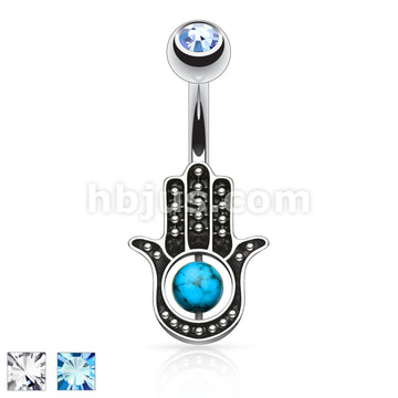 Dozen Pack Hamsa Hand with Turquoise 316L Surgical Steel Navel Ring
