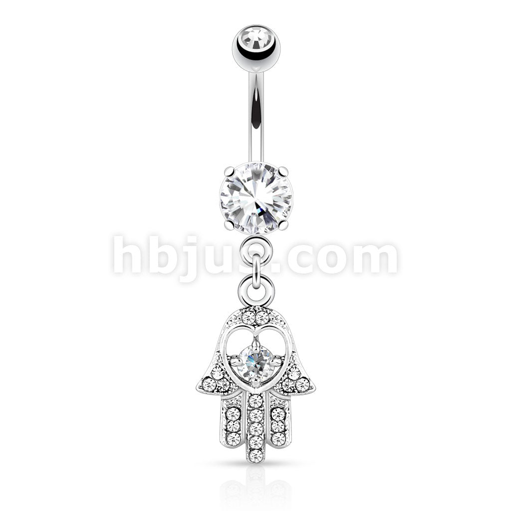 316L Surgical Steel 316L Surgical Steel Hamsa With Colored CZ and Gem... - Image 2