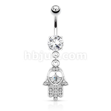 316L Surgical Steel 316L Surgical Steel Hamsa With Colored CZ and Gem... - Image 2