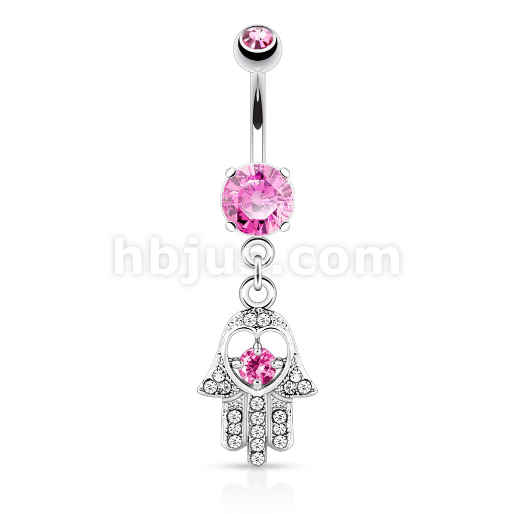 316L Surgical Steel 316L Surgical Steel Hamsa With Colored CZ and Gem... - Image 3