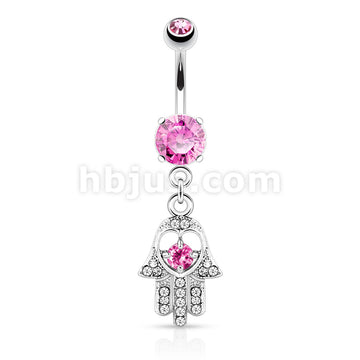 316L Surgical Steel 316L Surgical Steel Hamsa With Colored CZ and Gem... - Image 3