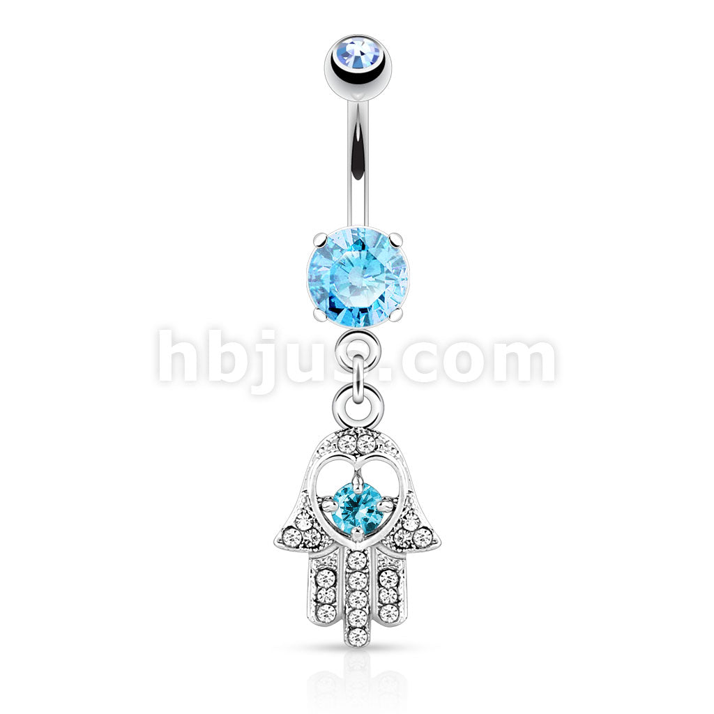 316L Surgical Steel 316L Surgical Steel Hamsa With Colored CZ and Gem... - Image 4