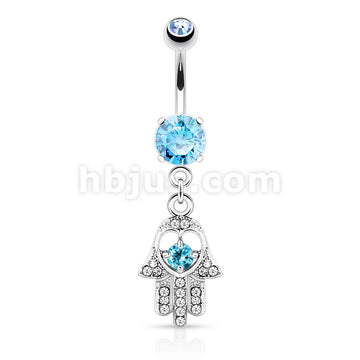 316L Surgical Steel 316L Surgical Steel Hamsa With Colored CZ and Gem... - Image 4