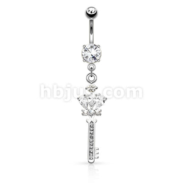 316L Surgical Steel 316L Surgical Steel Crown CZ Key With Paved Gem... - Image 2