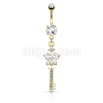 316L Surgical Steel 316L Surgical Steel Crown CZ Key With Paved Gem... - Image 3