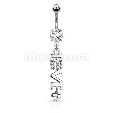 316L Surgical Steel 316L Surgical Steel LOVE Clear CZ Dangle Belly... - Image 2