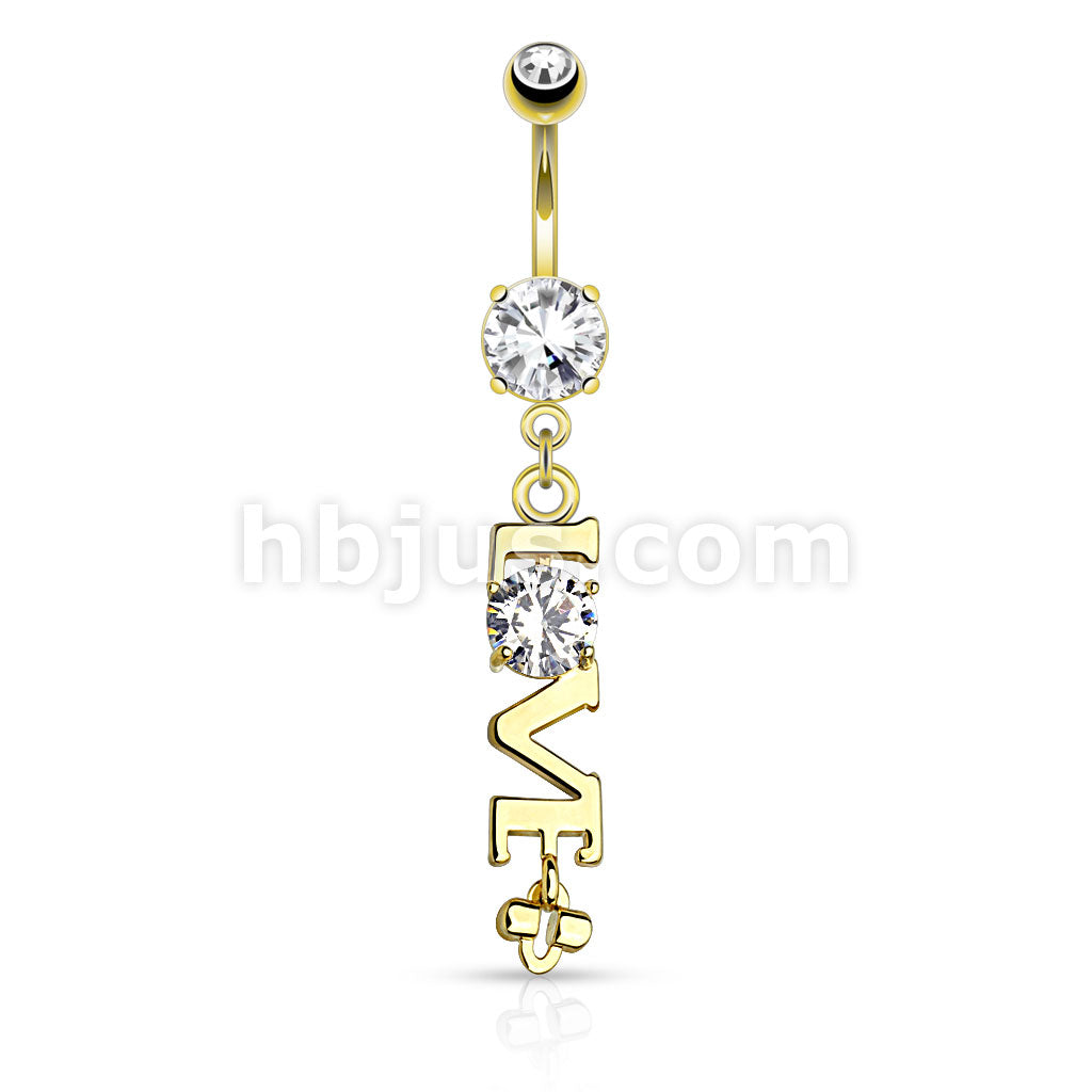 316L Surgical Steel 316L Surgical Steel LOVE Clear CZ Dangle Belly... - Image 3