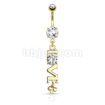 316L Surgical Steel 316L Surgical Steel LOVE Clear CZ Dangle Belly... - Image 3
