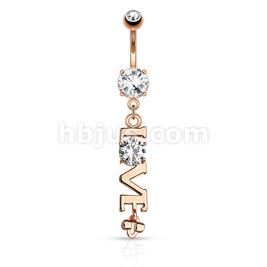 316L Surgical Steel 316L Surgical Steel LOVE Clear CZ Dangle Belly... - Image 4