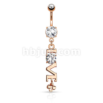 316L Surgical Steel 316L Surgical Steel LOVE Clear CZ Dangle Belly... - Image 4