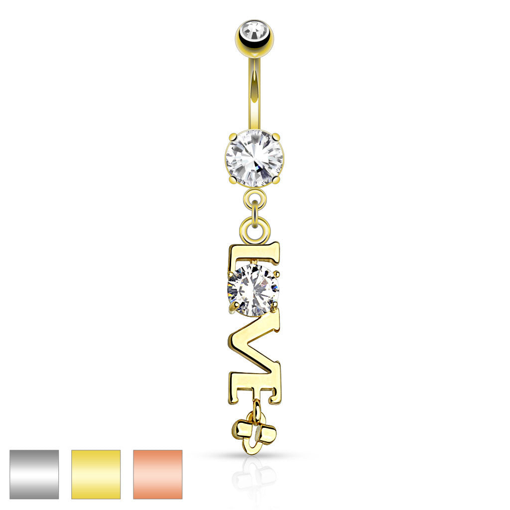 316L Surgical Steel 316L Surgical Steel LOVE Clear CZ Dangle Belly...