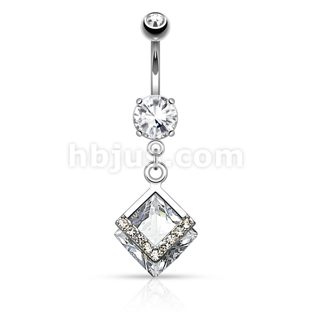 316L Surgical Steel 316L Surgical Steel Mounted Diamond Shaped CZ With... - Image 2