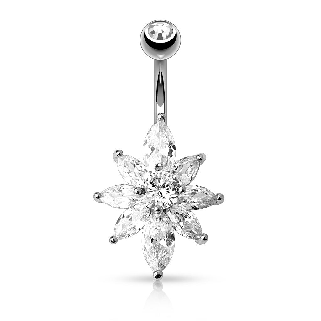 316L Surgical Steel 316L Surgical Steel Marquise CZ Petal Flower Belly... - Image 2