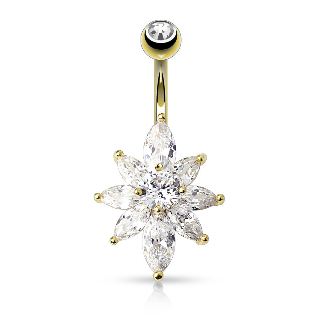 316L Surgical Steel 316L Surgical Steel Marquise CZ Petal Flower Belly... - Image 3
