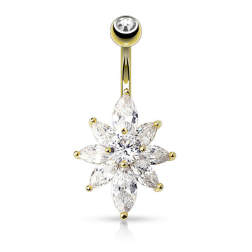 316L Surgical Steel 316L Surgical Steel Marquise CZ Petal Flower Belly... - Image 3