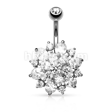 316L Surgical Steel 316L Surgical Steel CZ Clustered Dahlia Belly... - Image 2