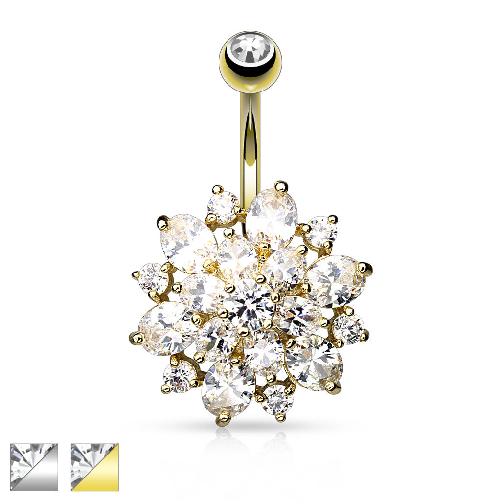 316L Surgical Steel 316L Surgical Steel CZ Clustered Dahlia Belly...