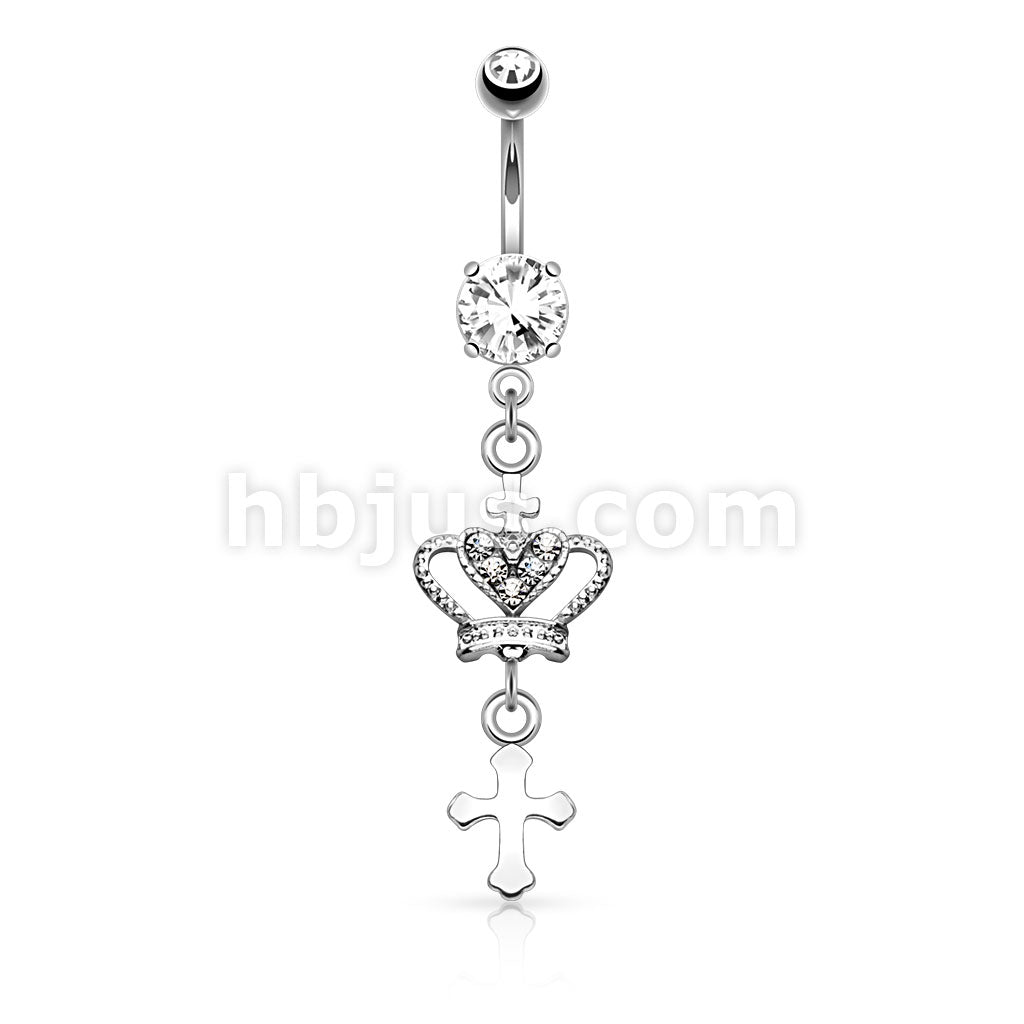 316L Surgical Steel 316L Surgical Steel Heart CZ Crown With Cross... - Image 2