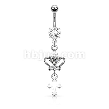 316L Surgical Steel 316L Surgical Steel Heart CZ Crown With Cross... - Image 2