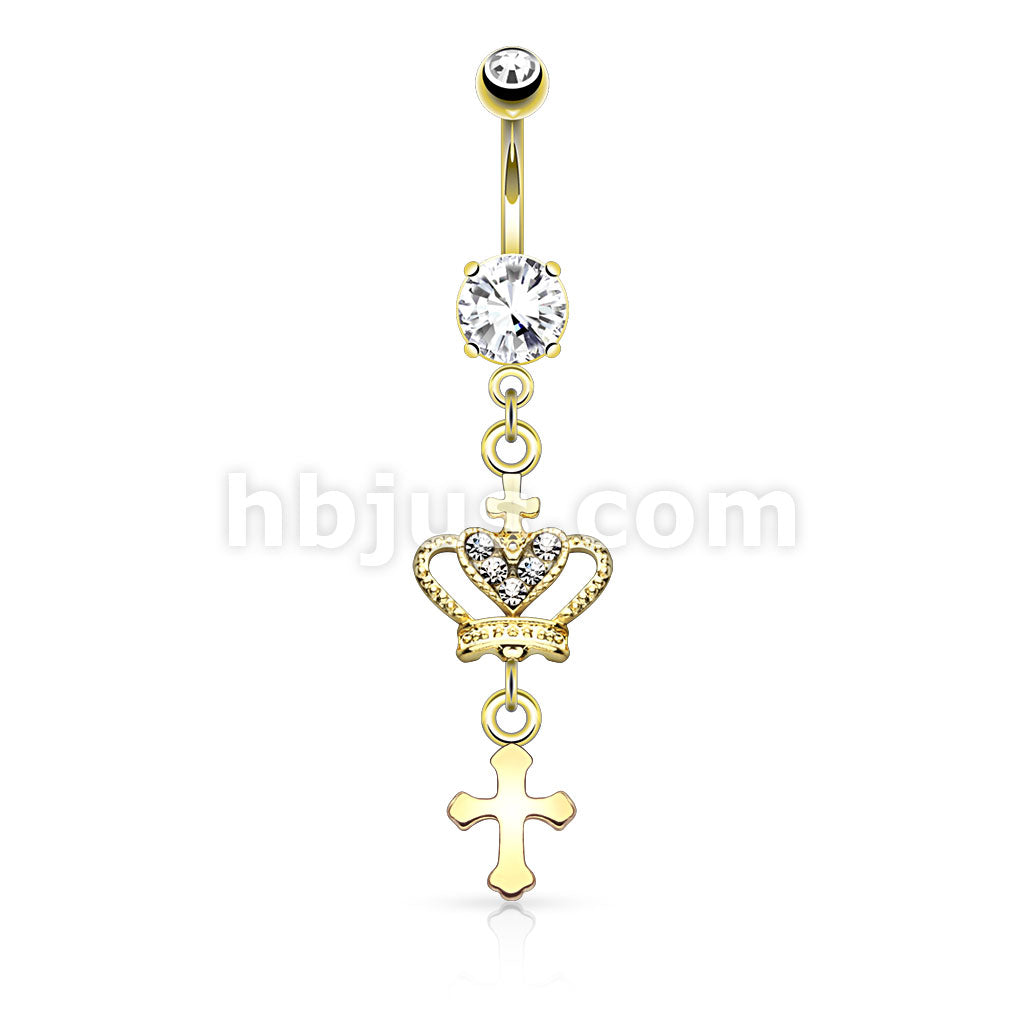 316L Surgical Steel 316L Surgical Steel Heart CZ Crown With Cross... - Image 3