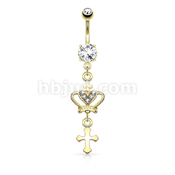 316L Surgical Steel 316L Surgical Steel Heart CZ Crown With Cross... - Image 3