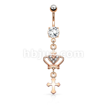 316L Surgical Steel 316L Surgical Steel Heart CZ Crown With Cross... - Image 4