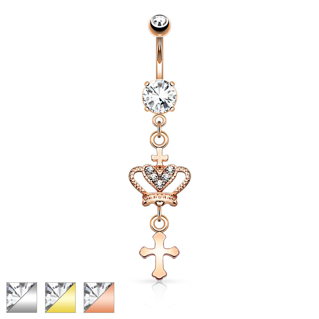 316L Surgical Steel 316L Surgical Steel Heart CZ Crown With Cross...