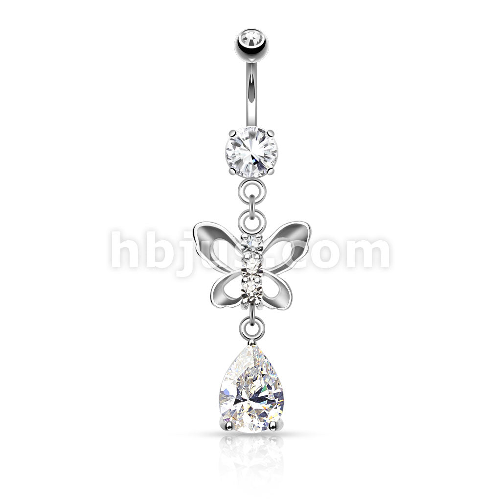 316L Surgical Steel 316L Surgical Steel Clear CZ Paved Butterfly and... - Image 2
