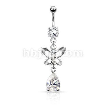 316L Surgical Steel 316L Surgical Steel Clear CZ Paved Butterfly and... - Image 2