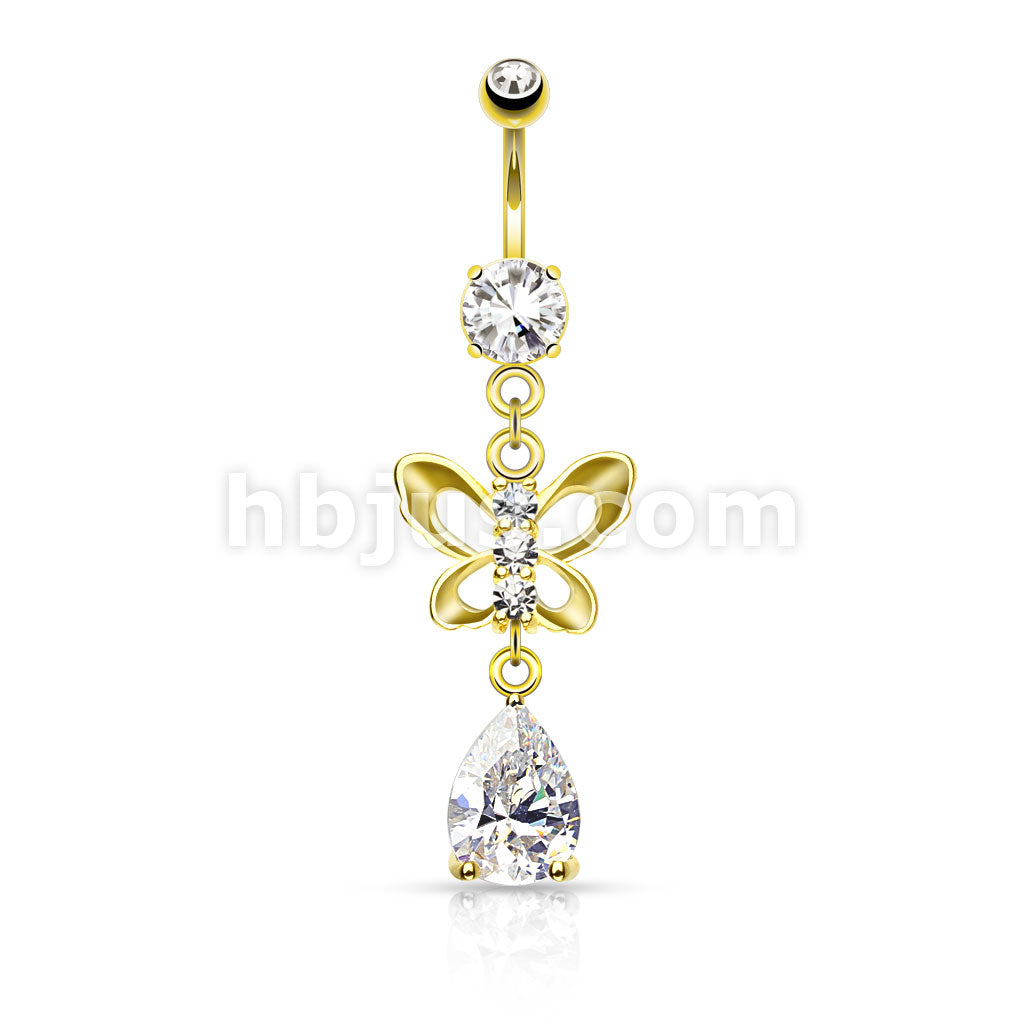 316L Surgical Steel 316L Surgical Steel Clear CZ Paved Butterfly and... - Image 3