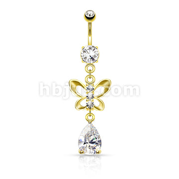 316L Surgical Steel 316L Surgical Steel Clear CZ Paved Butterfly and... - Image 3