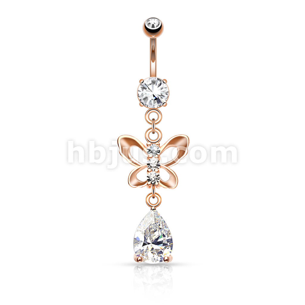 316L Surgical Steel 316L Surgical Steel Clear CZ Paved Butterfly and... - Image 4