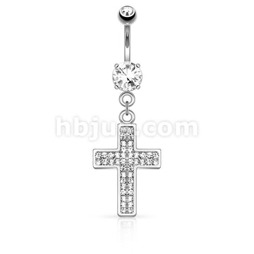 316L Surgical Steel 316L Surgical Steel Gem Paved Cross Dangle Belly... - Image 2